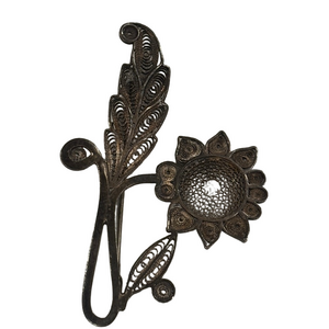 Antique Filigree Metal Bronze-tone Floral Brooch